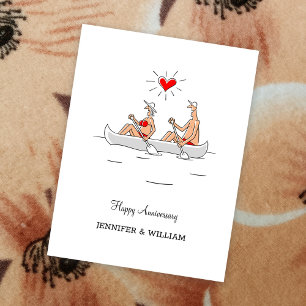 Wedding Anniversary Married Couple Heart Canoe Postcard