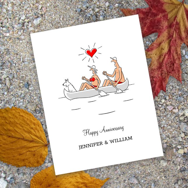 Wedding Anniversary Married Couple Heart Canoe Postcard (Creator Uploaded)