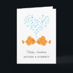 Wedding Anniversary Married Couple Heart Fish Card<br><div class="desc">This Card features a simple cartoon Illustration of two golden fishes (husband and wife) celebrating their Happy Wedding Anniversary. The cloud of blue bubbles above married couple takes a shape of heart. Great card to send to your friends who is celebrating the Anniversary of their marriage. You can easily personalize...</div>