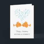 Wedding Anniversary Married Couple Heart Fish Card<br><div class="desc">This Card features a simple cartoon Illustration of two golden fishes (husband and wife) celebrating their Happy Wedding Anniversary. The cloud of blue bubbles above married couple takes a shape of heart. Great card to send to your friends who is celebrating the Anniversary of their marriage. You can easily personalize...</div>