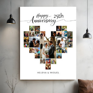 Wedding Anniversary Modern Heart Photo Collage Canvas Print