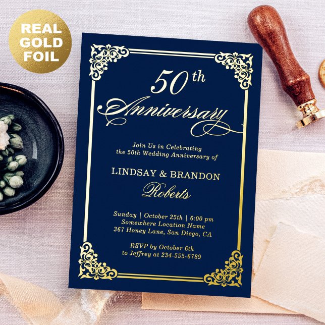 Wedding Anniversary Navy Blue Rococo Frame Gold (Creator Uploaded)