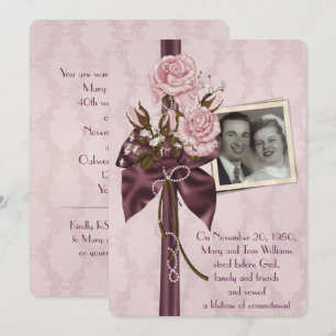 wedding anniversary party-blush roses and damask invitation