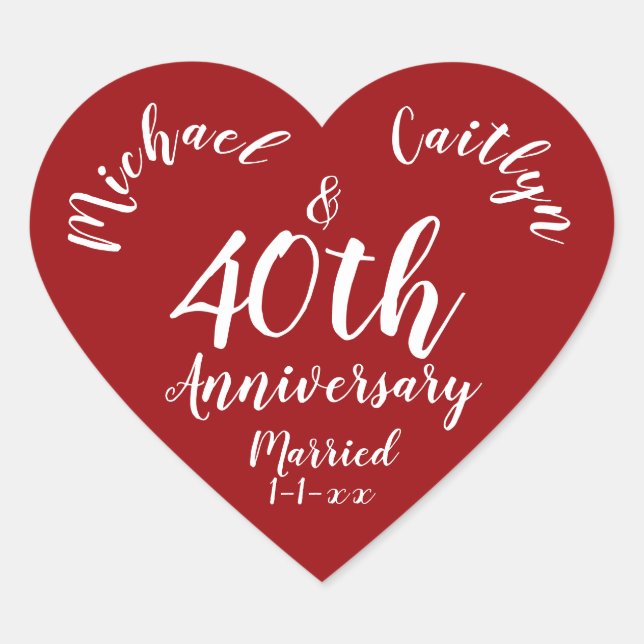 Wedding Anniversary Party Personalised Date Heart Heart Sticker (Front)