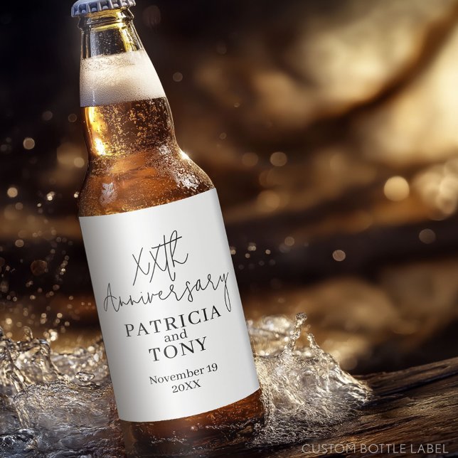 Wedding Anniversary Personalised BW Modern Beer Bottle Label (Custom Party Beer Label - Wedding Anniversary)