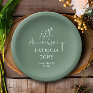 Wedding Anniversary Personalised Sage Green Modern Paper Plate