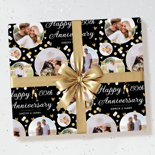 Wedding Anniversary Photo Collage Elegant Ecru Wrapping Paper