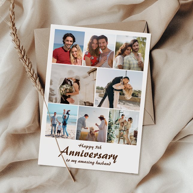 Wedding Anniversary Photo | Collage Personalised Card (Capture cherished moments and heartfelt love in one beautiful wedding anniversary card.)