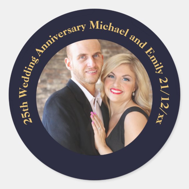 Wedding ANNIVERSARY PHOTO Stickers Navy Gold (Front)