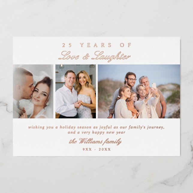 Wedding Anniversary Photo Story Elegant Monogram Foil Holiday Card (Front)
