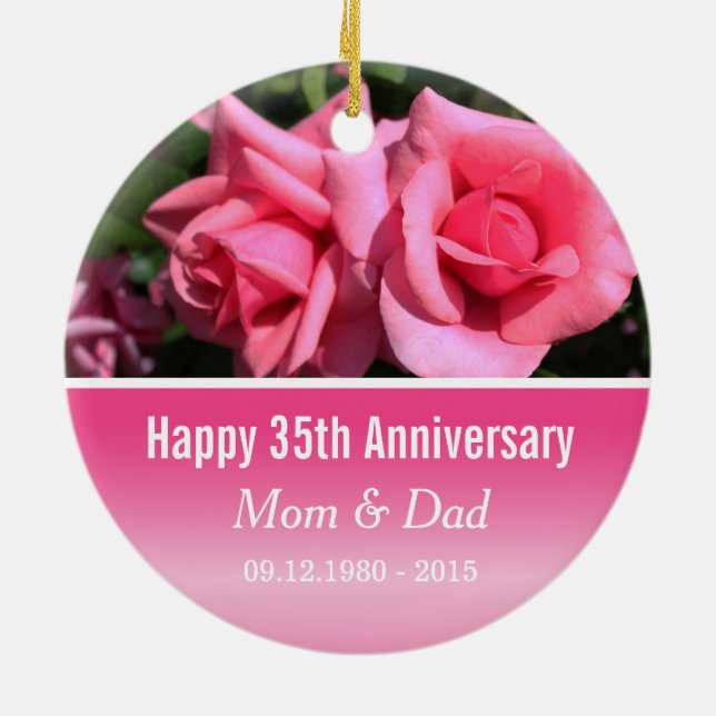 Wedding anniversary pink rose flower ceramic tree decoration (Back)