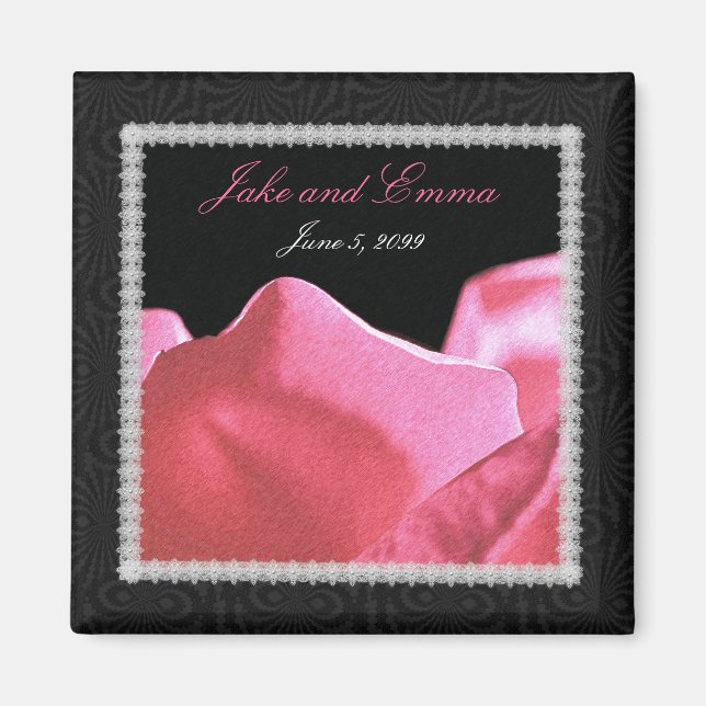 Wedding Anniversary Pink Rose Petals Magnet (Front)