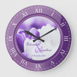 Wedding Anniversary Purple Amethyst Roman Numerals Large Clock