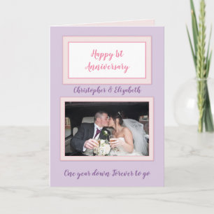 Wedding Anniversary purple and pink photo Card