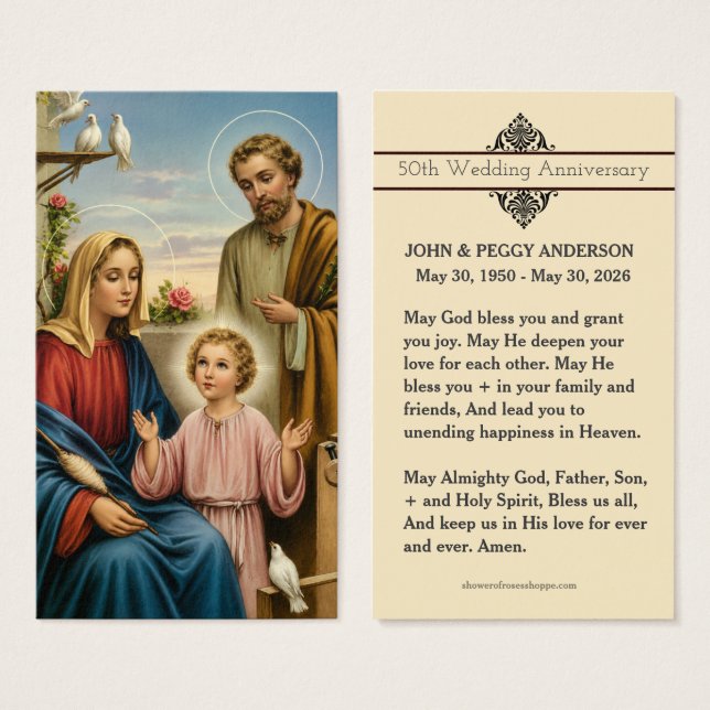 Wedding Anniversary Remembrance Holy Card & Prayer (Front & Back)