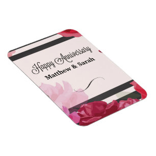 Wedding Anniversary Roses, Stripes, Custom Names Magnet