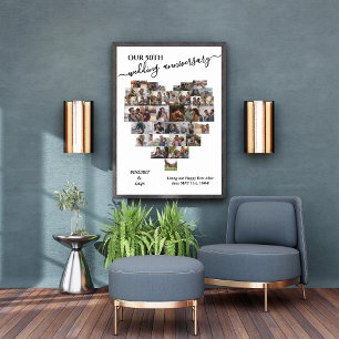 Wedding Anniversary Script Heart 37 Photo Collage Canvas Print