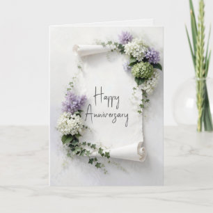 Wedding Anniversary Scroll Lilacs and Hydrangeas Card