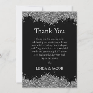 Wedding Anniversary Silver Faux Glitter  Thank You Card