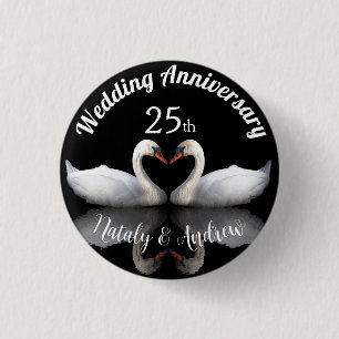 Wedding Anniversary swan couple Black 3 Cm Round Badge