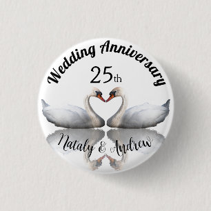Wedding Anniversary swan couple white 3 Cm Round Badge