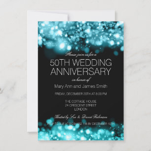 Wedding Anniversary Turquoise Sparkling Lights Invitation