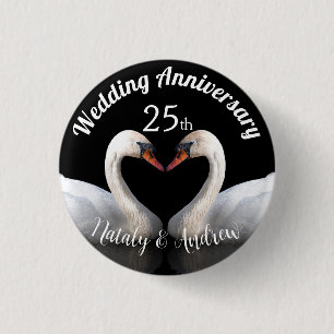 Wedding Anniversary two swans Black 3 Cm Round Badge