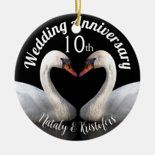 Wedding Anniversary two swans Black Ceramic Ornament