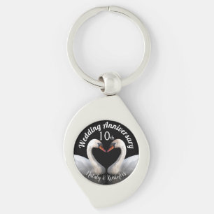 Wedding Anniversary two swans Black Key Ring