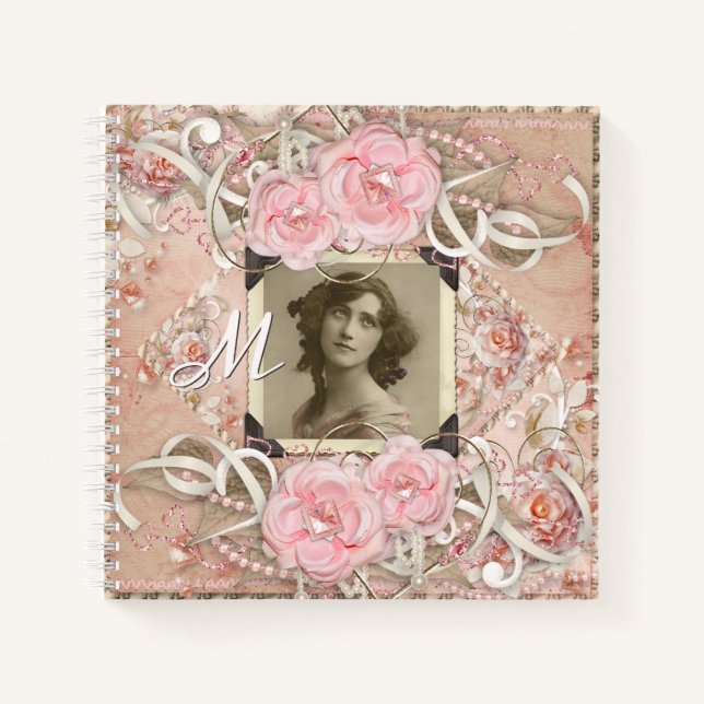 Wedding Anniversary Victorian Bride Roses Pearls Notebook (Front)