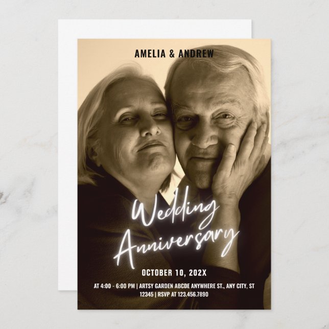 Wedding Anniversary vintage modern photo Invitation (Front/Back)