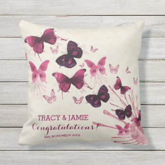 Wedding Anniversary Watercolor Pink Butterflies Outdoor Cushion