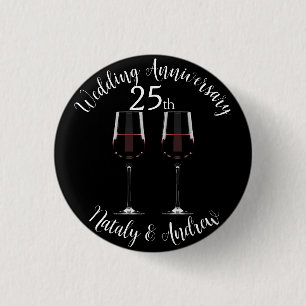 Wedding Anniversary Wine Glasses Black 3 Cm Round Badge
