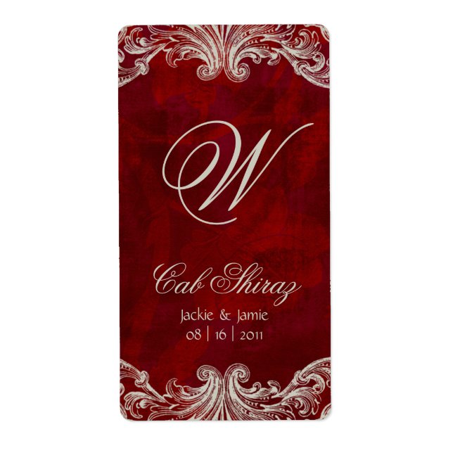 Wedding Anniversary Wine Label Antique Roses Red (Front)