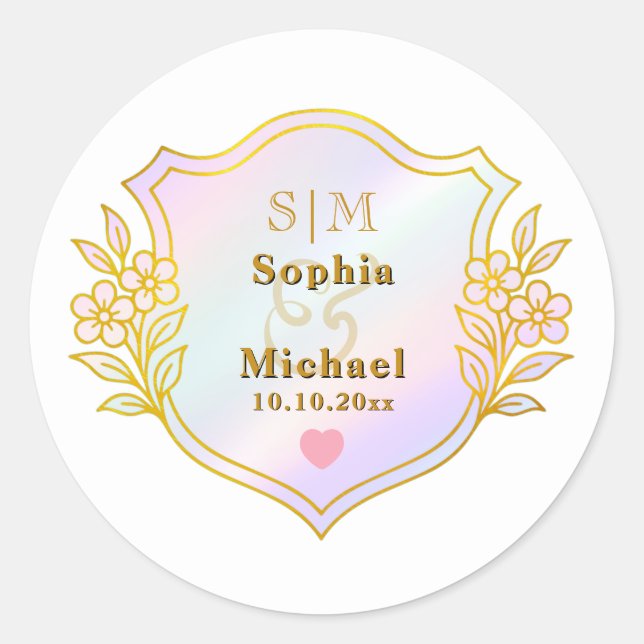 Wedding Anniversary with Gold Initials Monogram Classic Round Sticker (Front)