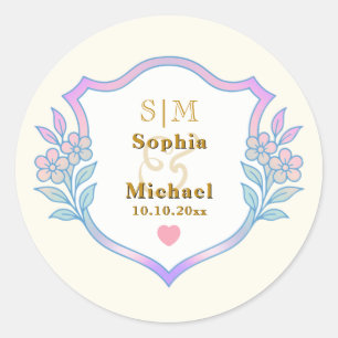 Wedding Anniversary with Gold Initials Monogram Classic Round Sticker