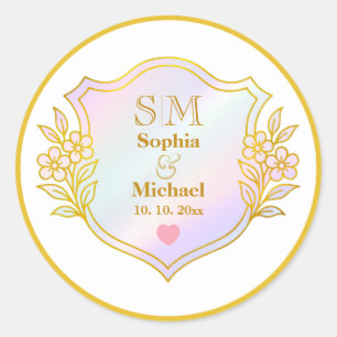 Wedding Anniversary with Gold Initials Monogram Classic Round Sticker