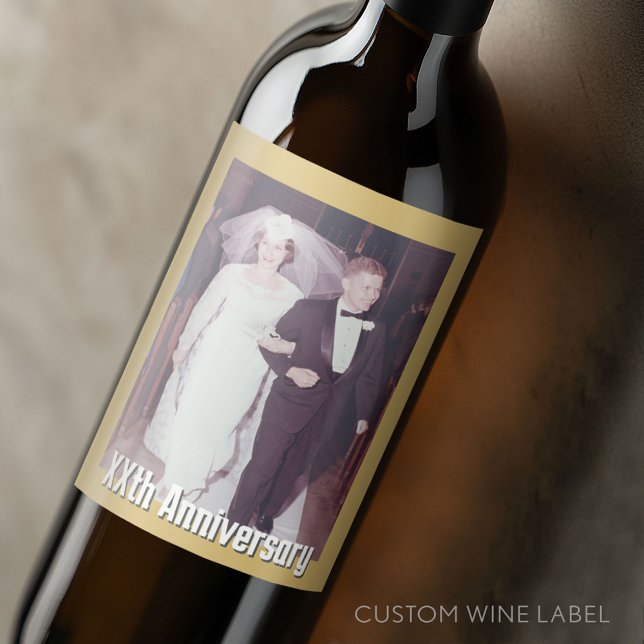 Wedding Anniversary with Photo and Border Wine Label (Custom Wedding Anniversary Wine Label)