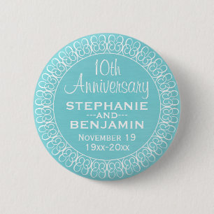 Wedding Anniversary with Teal Blue Background 6 Cm Round Badge