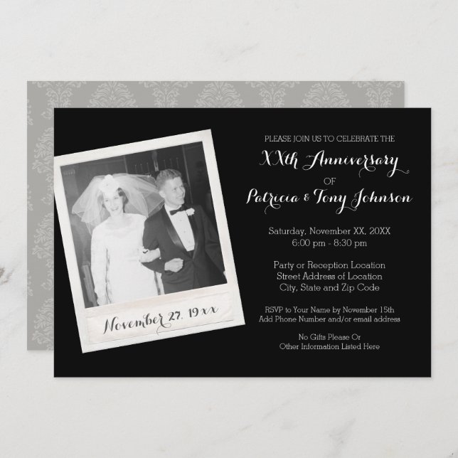 Wedding Anniversary with Vintage Photo Frame Invitation (Front/Back)