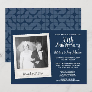 Wedding Anniversary with Vintage Photo - navy Invitation