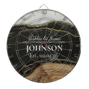 Wedding Anniversary Wood Black White Agate Marble  Dartboard