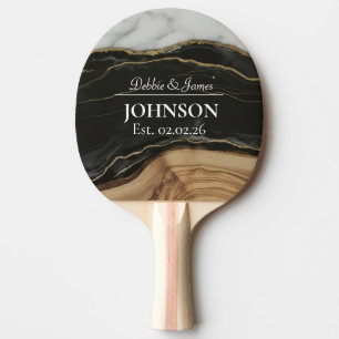 Wedding Anniversary Wood Black White Agate Marble  Ping Pong Paddle