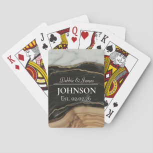 Wedding Anniversary Wood Black White Agate Marble Playing Cards