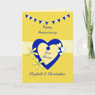 Wedding Anniversary yellow with bunting and hearts Card