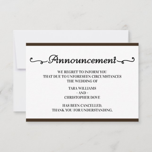 Wedding Announcement Cancellation Cards (Front)