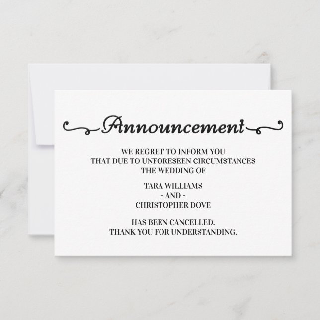 Wedding Announcement Cancellation Cards (Front)