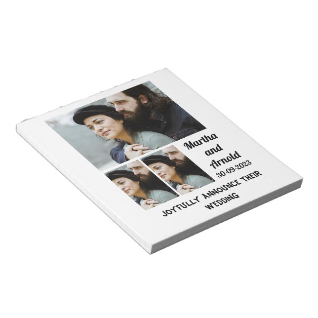 Wedding Announcement custom 3 Photo Collage Notepad (Angled)