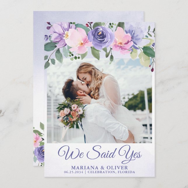 Wedding Announcement Modern Pink Floral (Front/Back)