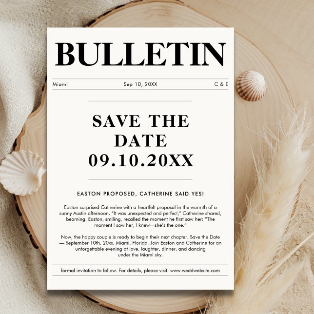 Wedding Announcement Newspaper Style Save The Date (Creator Uploaded)